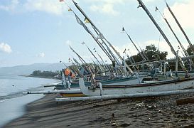 Fischerboote am Strand von Ampenan